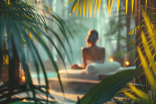 woman in spa with plants and nature